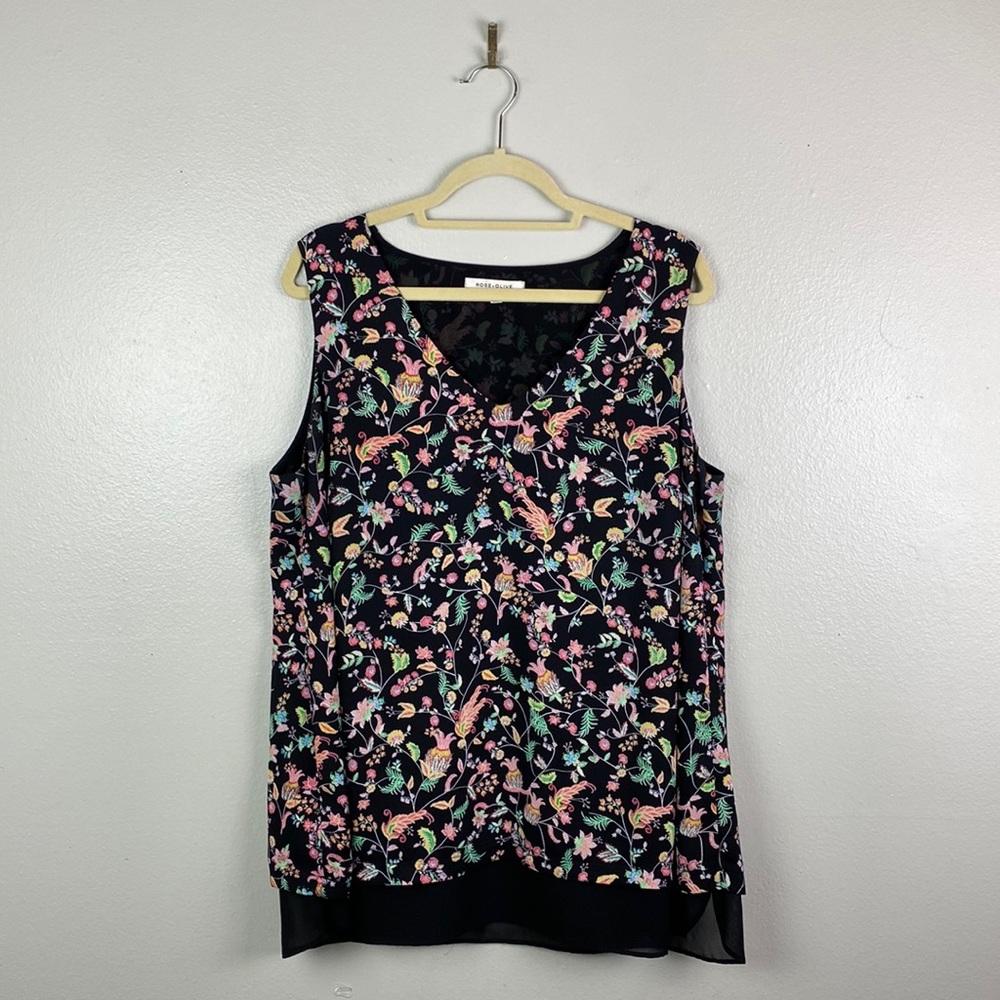 Rose & Olive Black Floral V-Neck Tank Top